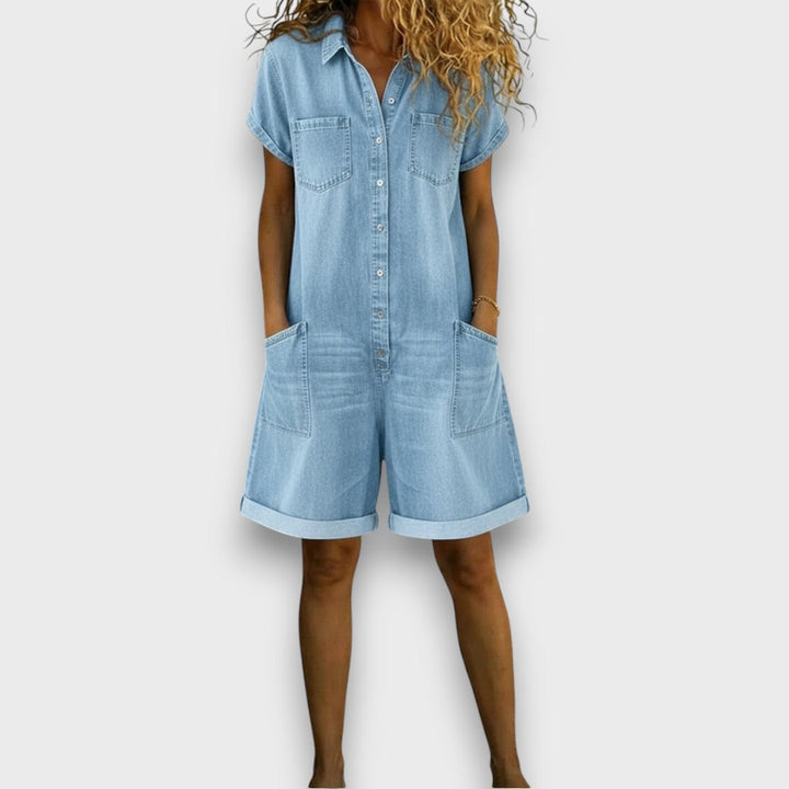 Navira – Scollo a V in Denim, Salopette