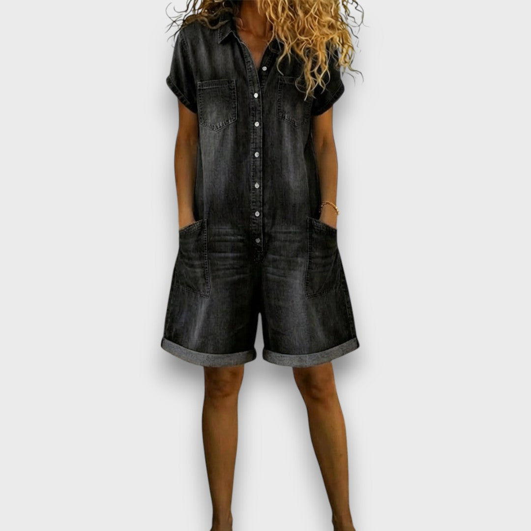 Navira – Scollo a V in Denim, Salopette