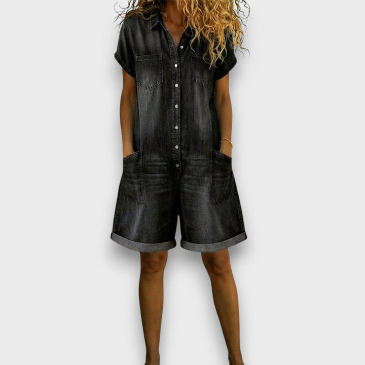 Navira – Scollo a V in Denim, Salopette