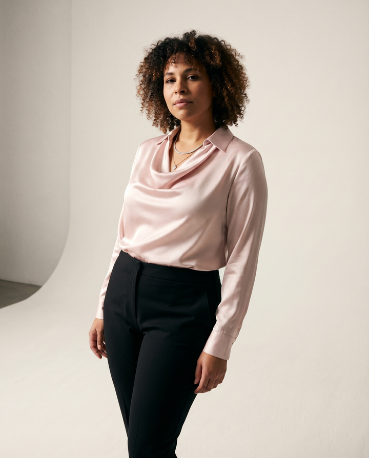 Collo Drappeggiato in Raso, Blusa