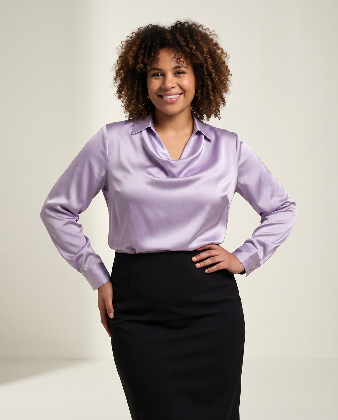 Collo Drappeggiato in Raso, Blusa