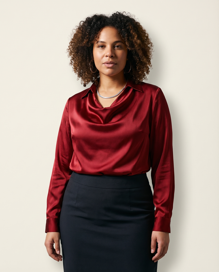 Collo Drappeggiato in Raso, Blusa