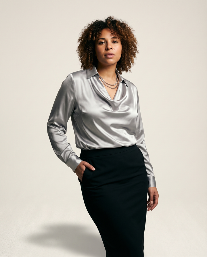 Collo Drappeggiato in Raso, Blusa
