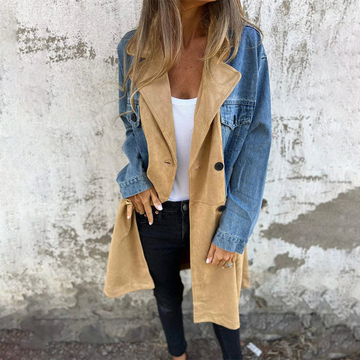 Calyra – Impunture Stile Denim, Tessuto a Navetta Elasticizzato, Cappotto Trench