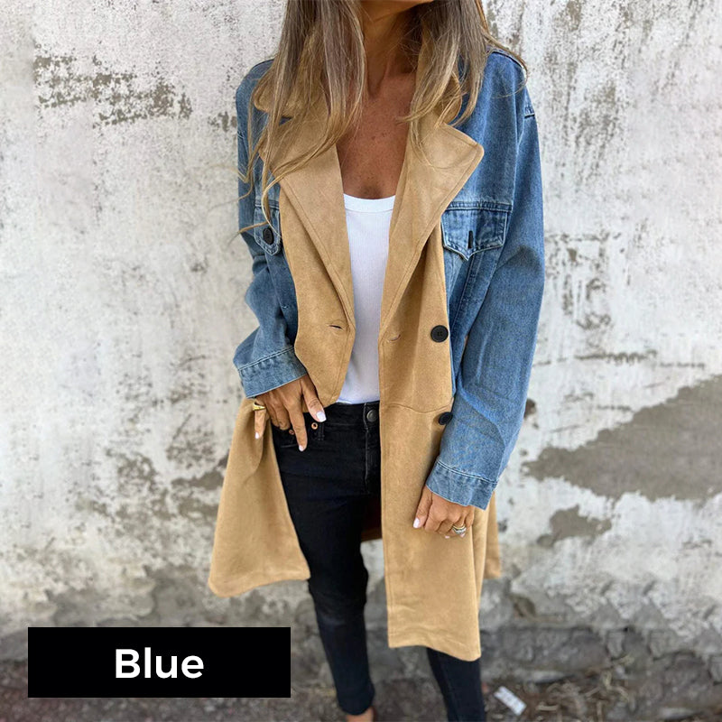 Calyra – Impunture Stile Denim, Tessuto a Navetta Elasticizzato, Cappotto Trench