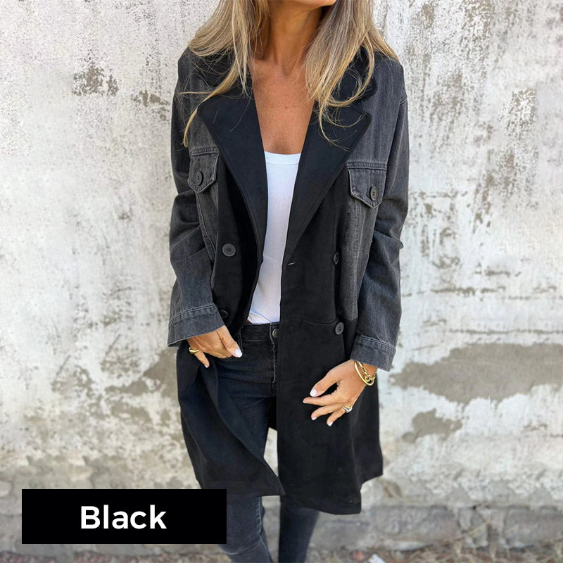 Calyra – Impunture Stile Denim, Tessuto a Navetta Elasticizzato, Cappotto Trench