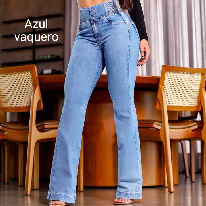 Sunningdale - Jeans in Denim Stretch Svasati a Vita Alta