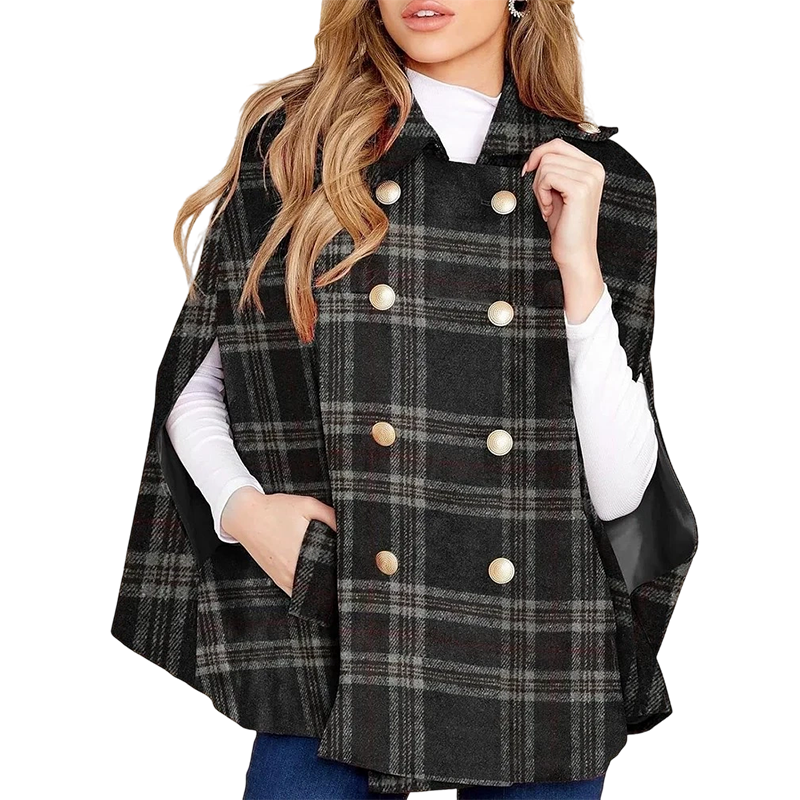 Vesara – Mantella Doppiopetto a Quadri – Cappotto