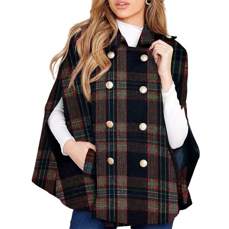 Vesara – Mantella Doppiopetto a Quadri – Cappotto