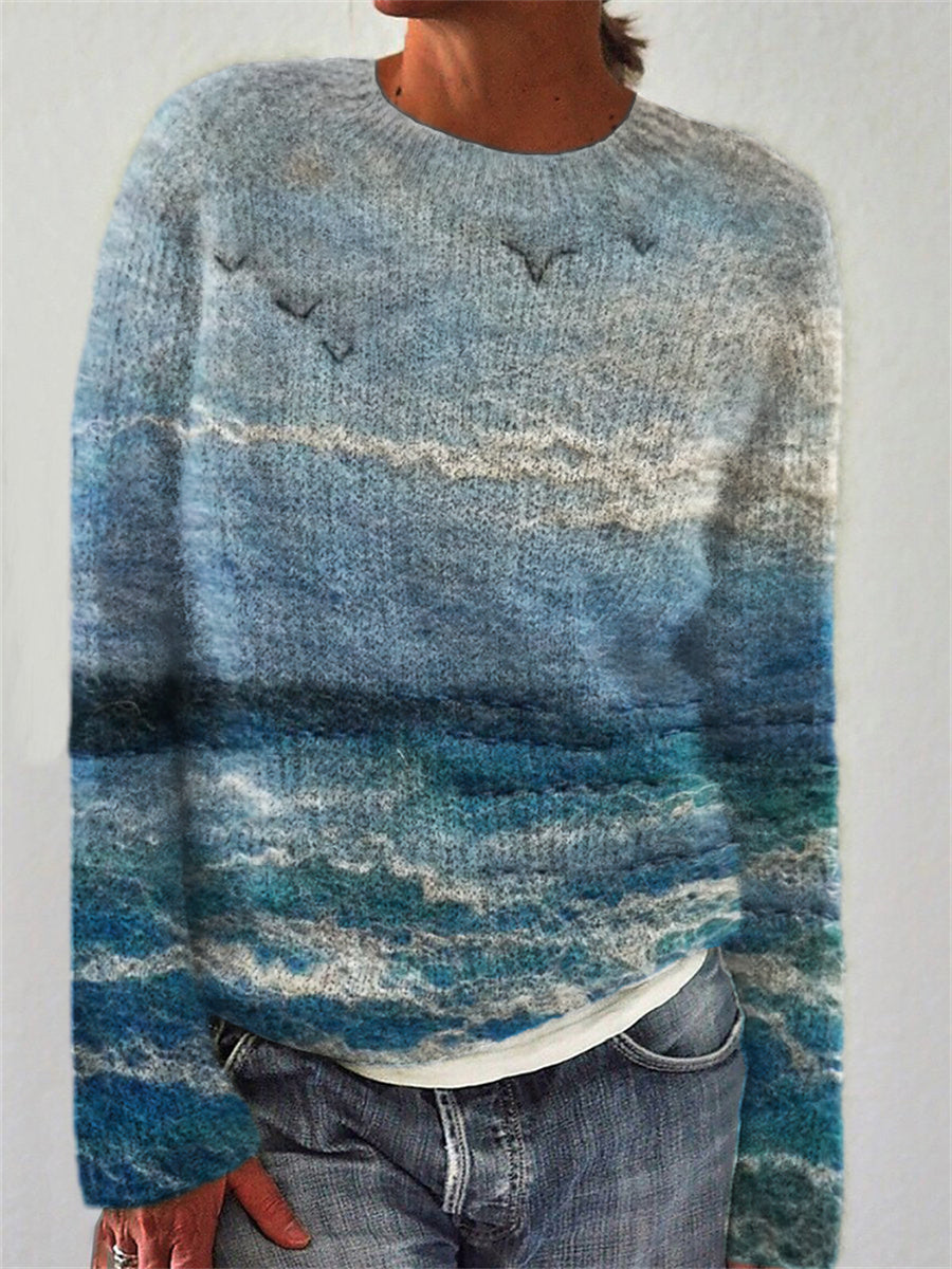 Mireva – Con Stampa Paesaggio Marino in Cotone Misto, Maglione