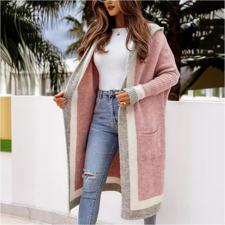Avenli – A Blocchi di Colore a Maglia Larga Cardigan con Cappuccio