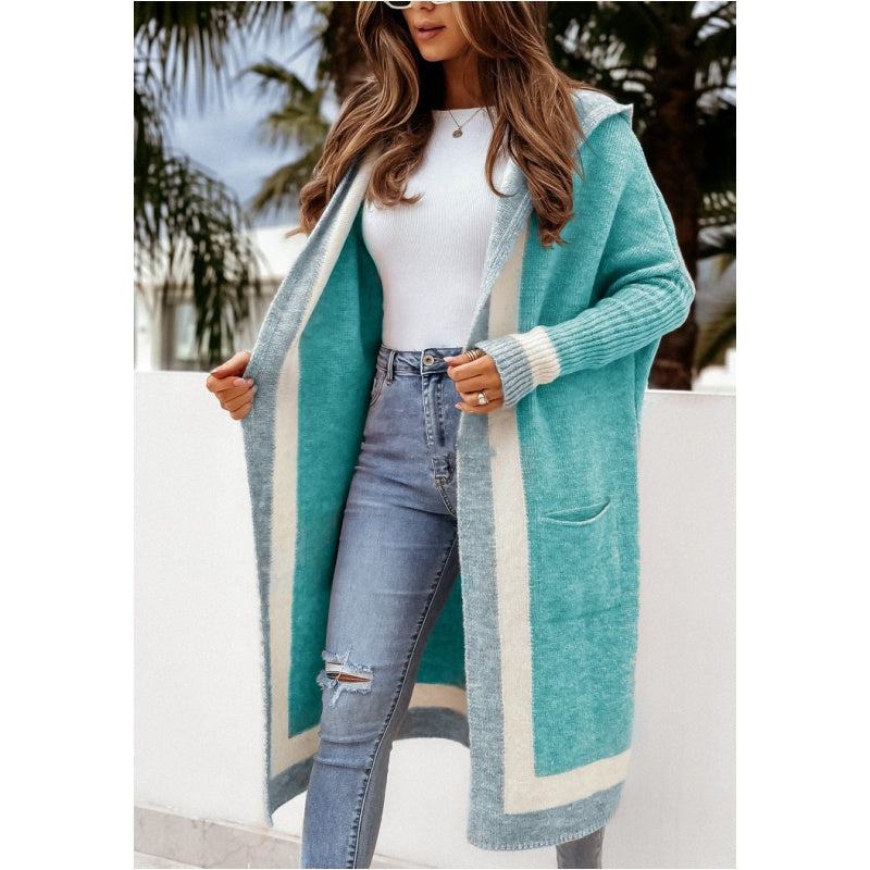Avenli – A Blocchi di Colore a Maglia Larga Cardigan con Cappuccio