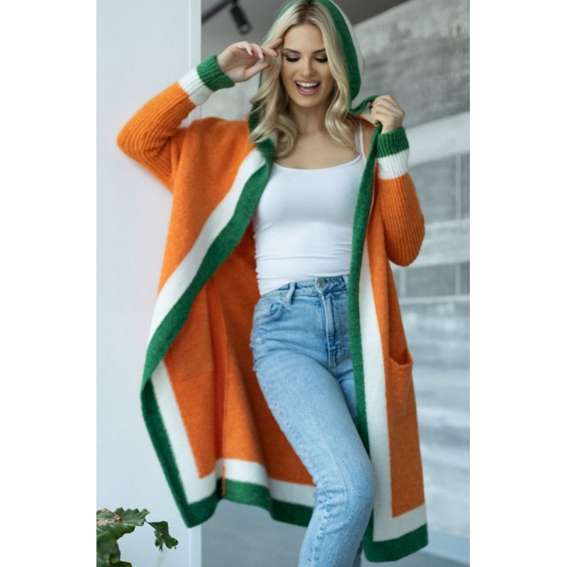 Avenli – A Blocchi di Colore a Maglia Larga Cardigan con Cappuccio