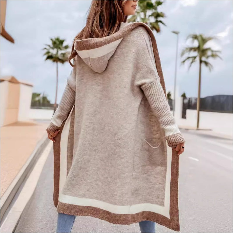 Avenli – A Blocchi di Colore a Maglia Larga Cardigan con Cappuccio