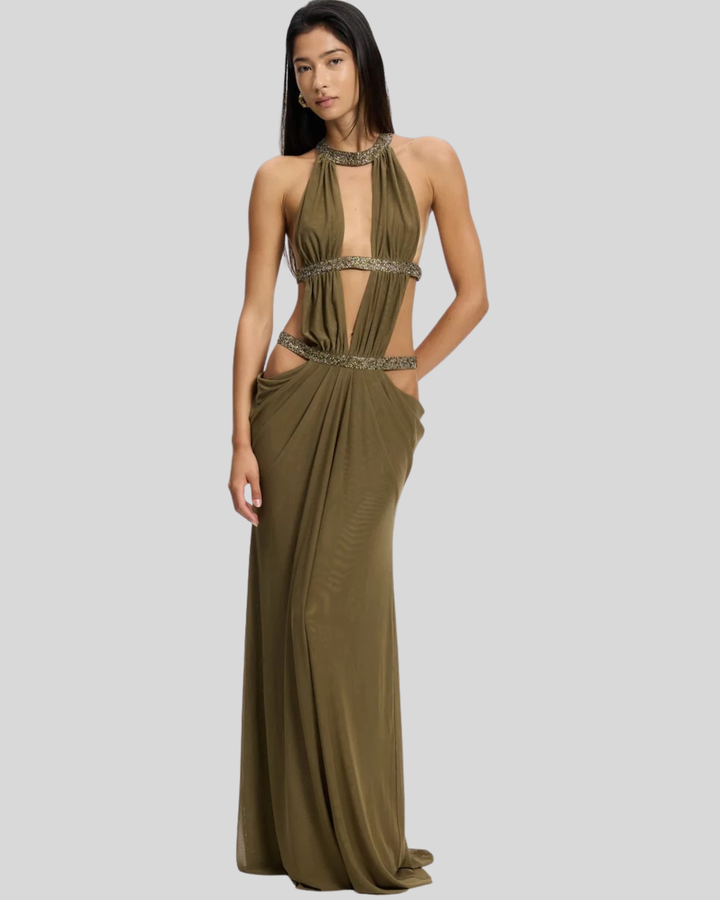 Avenna – Dettaglio a Fessura in Jersey Stretch – Abito Maxi