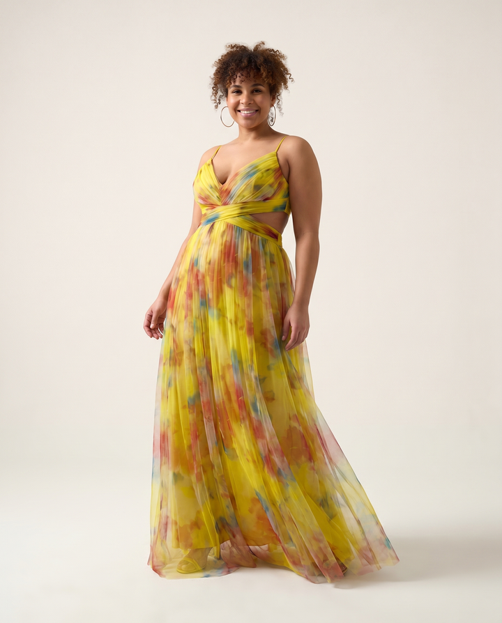 Maxi con Vita Impero in Chiffon Abito